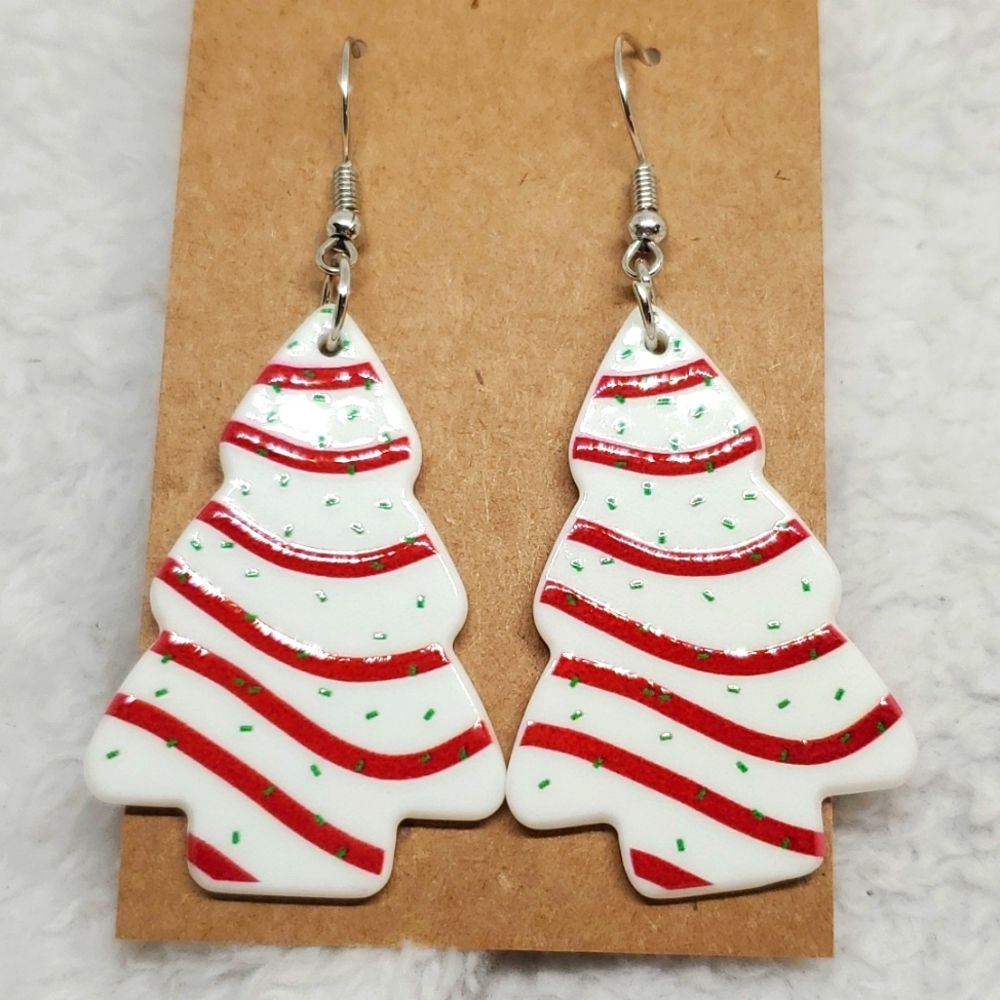 7/$10 Christmas Tree Cake Earrings, New